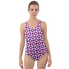 Mazipoodles Magenta White Donuts Polka Dot Cut-out Back One Piece Swimsuit by Mazipoodles