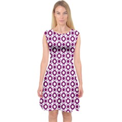 Mazipoodles Magenta White Donuts Polka Dot Capsleeve Midi Dress by Mazipoodles