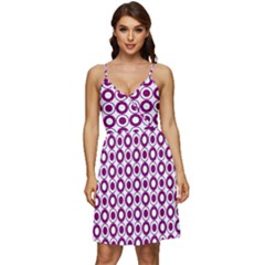 Mazipoodles Magenta White Donuts Polka Dot V-neck Pocket Summer Dress 