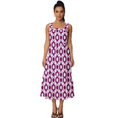 Mazipoodles Magenta White Donuts Polka Dot Square Neckline Tiered Midi Dress by Mazipoodles