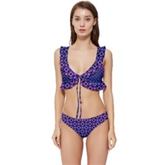 Mazipoodles Purple Pink Gradient Donuts Polka Dot Low Cut Ruffle Edge Bikini Set by Mazipoodles