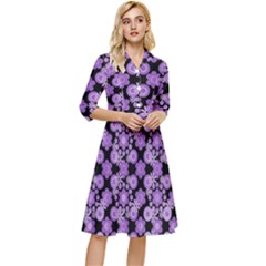 Bitesize Flowers Pearls And Donuts Lilac Black Classy Knee Length Dress