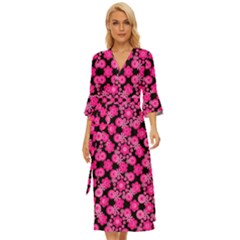 Bitesize Flowers Pearls And Donuts Fuchsia Black Midsummer Wrap Dress by Mazipoodles