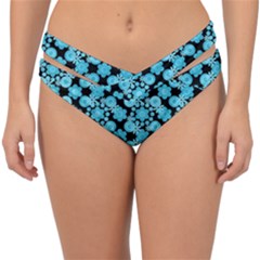 Bitesize Flowers Pearls And Donuts Blue Teal Black Double Strap Halter Bikini Bottoms