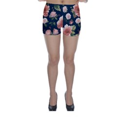 Wallpaper-with-floral-pattern-green-leaf Skinny Shorts by designsbymallika