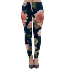 Wallpaper-with-floral-pattern-green-leaf Lightweight Velour Leggings by designsbymallika