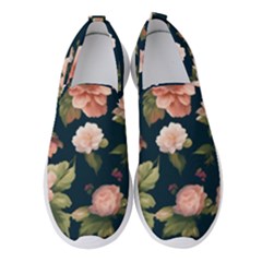 Wallpaper-with-floral-pattern-green-leaf Women s Slip On Sneakers by designsbymallika