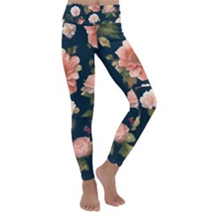 Wallpaper-with-floral-pattern-green-leaf Kids  Lightweight Velour Classic Yoga Leggings by designsbymallika