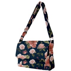 Wallpaper-with-floral-pattern-green-leaf Full Print Messenger Bag (l) by designsbymallika