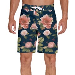 Wallpaper-with-floral-pattern-green-leaf Men s Beach Shorts by designsbymallika