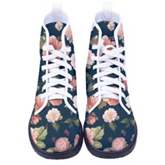 Wallpaper-with-floral-pattern-green-leaf Men s High-top Canvas Sneakers by designsbymallika