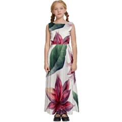 Floral Pattern Kids  Satin Sleeveless Maxi Dress by designsbymallika