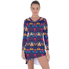 Pattern Colorful Aztec Asymmetric Cut-out Shift Dress by Ravend