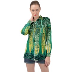 Nature Trees Forest Mystical Forest Jungle Long Sleeve Satin Shirt