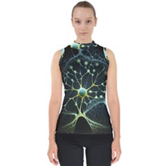 Ai Generated Neuron Network Connection Mock Neck Shell Top by Ravend