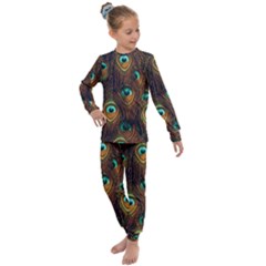 Peacock Feathers Kids  Long Sleeve Set  by Ravend