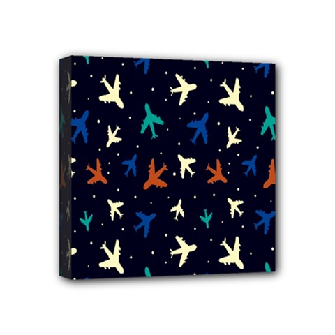 Blue Background Cute Airplanes Mini Canvas 4  X 4  (stretched) by ConteMonfrey