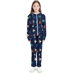 Blue Background Cute Airplanes Kids  Tracksuit by ConteMonfrey