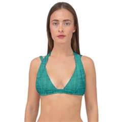 Painted Green Digital Wood Double Strap Halter Bikini Top by ConteMonfrey