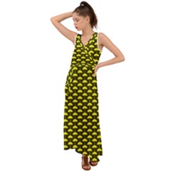 Under My Little Yellow Umbrella V-neck Chiffon Maxi Dress by ConteMonfrey