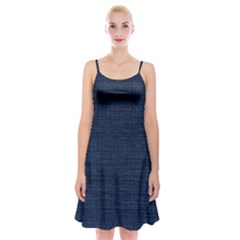 Digital Dark Blue Linen Spaghetti Strap Velvet Dress by ConteMonfrey