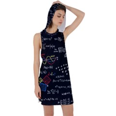 Black Background With Text Overlay Mathematics Formula Board Racer Back Hoodie Dress by uniart180623