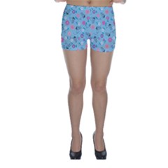 Pink And Blue Floral Wallpaper Skinny Shorts by uniart180623