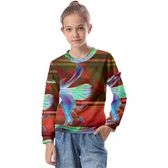 Abstract Fractal Design Digital Wallpaper Graphic Backdrop Kids  Long Sleeve Tee With Frill 