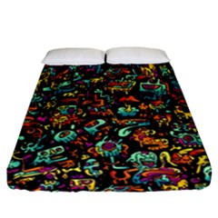 Cartoon Monster Pattern Abstract Background Fitted Sheet (california King Size) by uniart180623