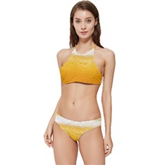 Texture Pattern Macro Glass Of Beer Foam White Yellow Banded Triangle Bikini Set by uniart180623