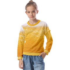 Texture Pattern Macro Glass Of Beer Foam White Yellow Kids  Long Sleeve Tee With Frill 