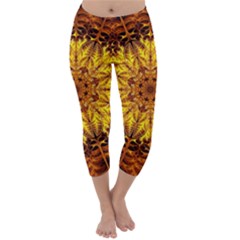 Abstract Gold Mandala Yellow Capri Winter Leggings  by uniart180623