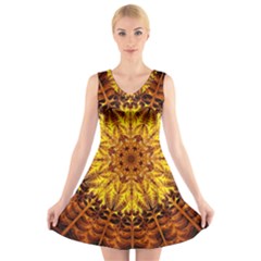 Abstract Gold Mandala Yellow V-neck Sleeveless Dress by uniart180623