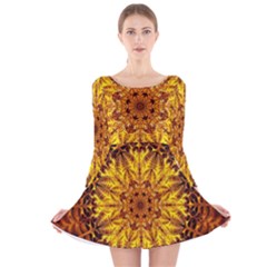 Abstract Gold Mandala Yellow Long Sleeve Velvet Skater Dress by uniart180623