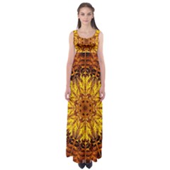 Abstract Gold Mandala Yellow Empire Waist Maxi Dress by uniart180623