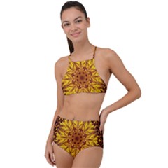 Abstract Gold Mandala Yellow Halter Tankini Set by uniart180623