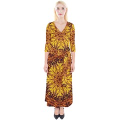 Abstract Gold Mandala Yellow Quarter Sleeve Wrap Maxi Dress by uniart180623