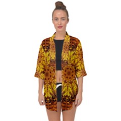 Abstract Gold Mandala Yellow Open Front Chiffon Kimono by uniart180623