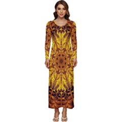 Abstract Gold Mandala Yellow Long Sleeve Longline Maxi Dress by uniart180623