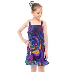 Colorful Waves Abstract Waves Curves Art Abstract Material Material Design Kids  Overall Dress by uniart180623