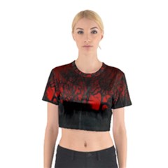 Dark Forest Jungle Plant Black Red Tree Cotton Crop Top by uniart180623