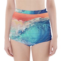 Artistic Wave Sea High-waisted Bikini Bottoms by uniart180623