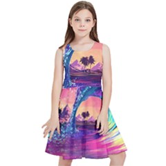 Retro Wave Ocean Kids  Skater Dress