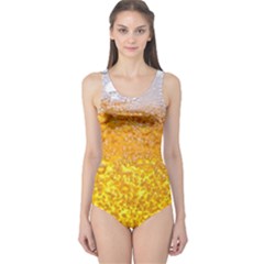 Texture Pattern Macro Glass Of Beer Foam White Yellow Bubble One Piece Swimsuit by uniart180623