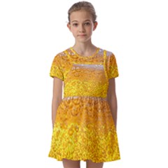 Texture Pattern Macro Glass Of Beer Foam White Yellow Bubble Kids  Short Sleeve Pinafore Style Dress by uniart180623