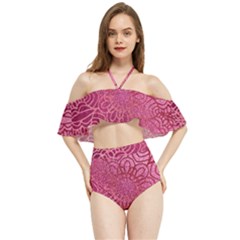 Pink Mandala Glitter Bohemian Girly Glitter Halter Flowy Bikini Set  by uniart180623