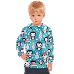 Blue Penguin Pattern Christmas Kids  Hooded Pullover by uniart180623