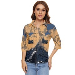 Waves Aesthetic Ocean Retro Sea Vintage Women s Quarter Sleeve Pocket Shirt