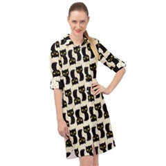 Black Cats And Dots Koteto Cat Pattern Kitty Long Sleeve Mini Shirt Dress by uniart180623