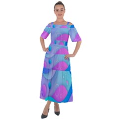Colorful Blue Purple Wave Shoulder Straps Boho Maxi Dress 